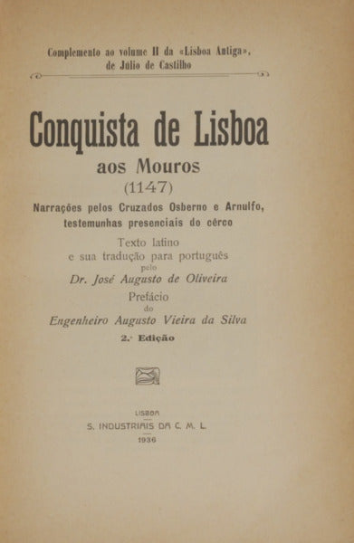 CONQUISTA DE LISBOA AOS MOUROS (1147). [2.Âª EDIÃ‡ÃƒO - ENCADERNADO]