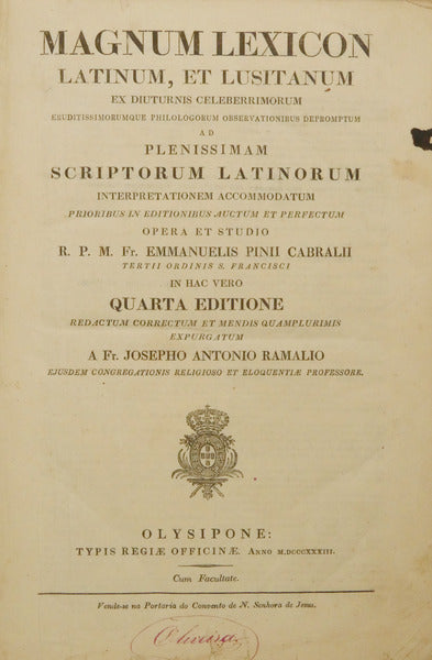 PINA CABRAL. (Frei Manuel de) MAGNUM LEXICON LATINUM, ET LUSITANUM.