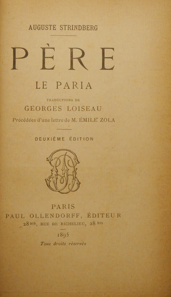 STRINDBERG. (Auguste) PÈRE - LE PARIA.