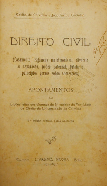 COELHO DE CARVALHO. e Joaquim de Carvalho. DIREITO CIVIL.