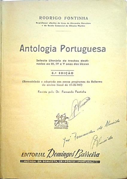 FERNANDES FONTINHA. (Rodrigo) ANTOLOGIA PORTUGUESA. [8.ª EDIÇÃO]