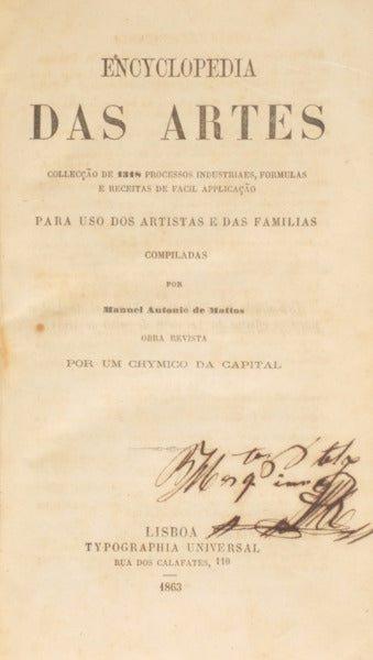 MATOS. (Manuel António de) ENCYCLOPEDIA DAS ARTES.