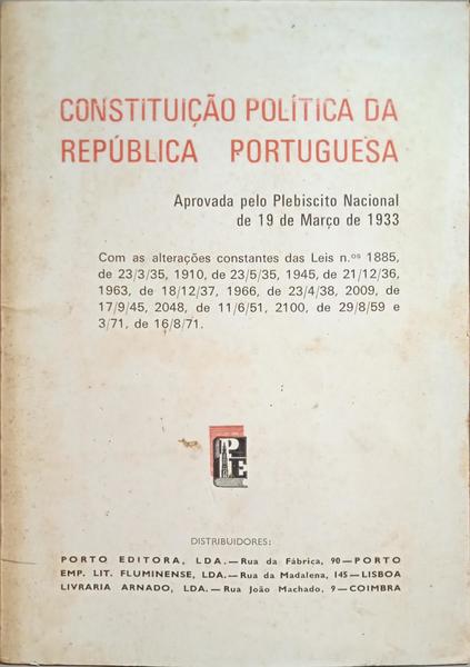 CONSTITUIÇÃO POLÍTICA DA REPÚBLICA PORTUGUESA.