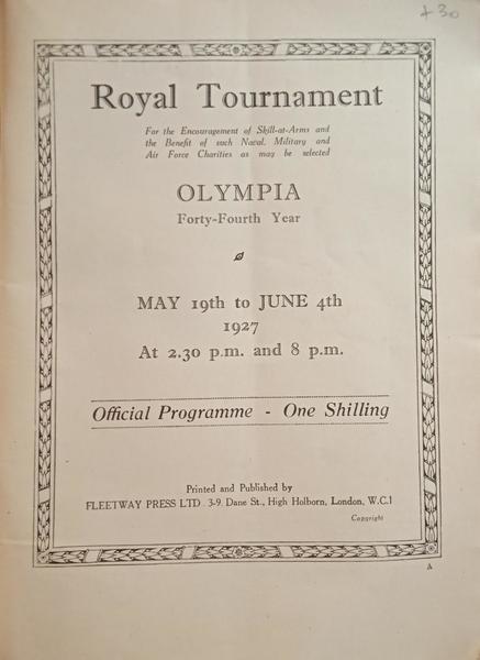 ROYAL TOURNAMENT: OLYMPIA, FOURTHY-FOURTH YEAR. OFFICIAL PROGRAMME.