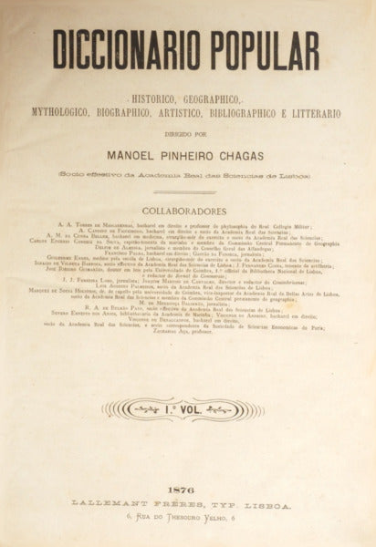 PINHEIRO CHAGAS. (Manuel) DICCIONARIO POPULAR. [16 VOLUMES, COMPLETO]