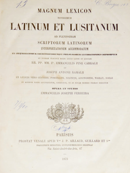 PINA CABRAL. (Frei Manuel de) MAGNUM LEXICON NOVISSIMUM LATINUM ET LUSITANUM