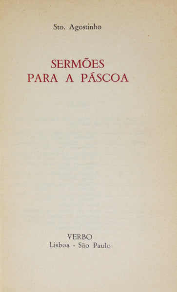 SANTO AGOSTINHO. SERMÕES PARA A PÁSCOA. [ENC.]