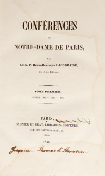 LACORDAIRE. (Henri-Dominique) CONFÉRENCES DE NOTRE-DAME DE PARIS, TOME PREMIER.
