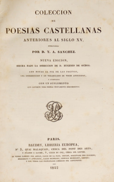COLECCION DE POESIAS CASTELLANAS ANTERIORES AL SIGLO XV.