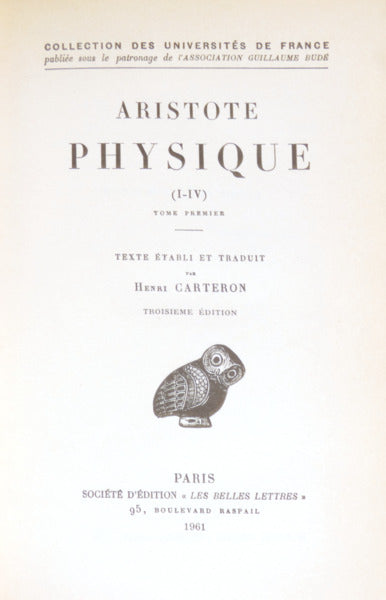 ARISTÓTELES. PHYSIQUE. [2 VOLS.]