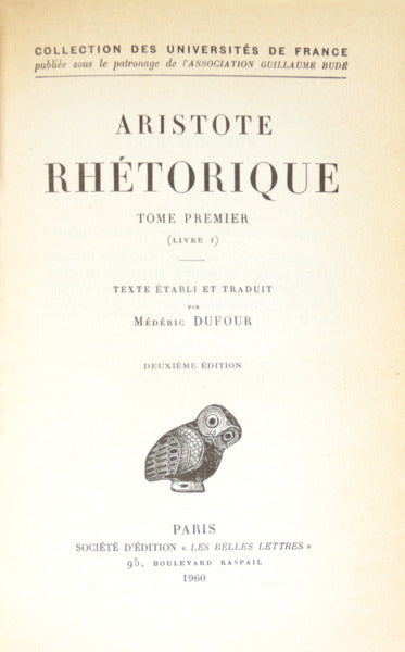 ARISTÓTELES. RHÉTORIQUE. [2 VOLS].