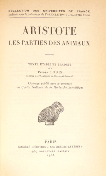 ARISTÓTELES. LES PARTIES DES ANIMAUX.