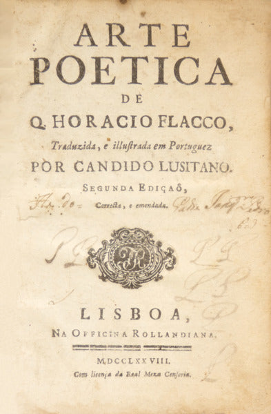 FLACCO. (Quinto Horácio) e Cândido Lusitano. ARTE POETICA.