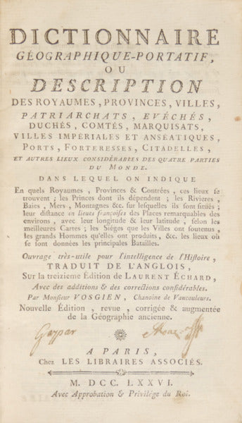DICTIONNAIRE GÃ‰OGRAPHIQUE-PORTATIF OU DESCRIPTION