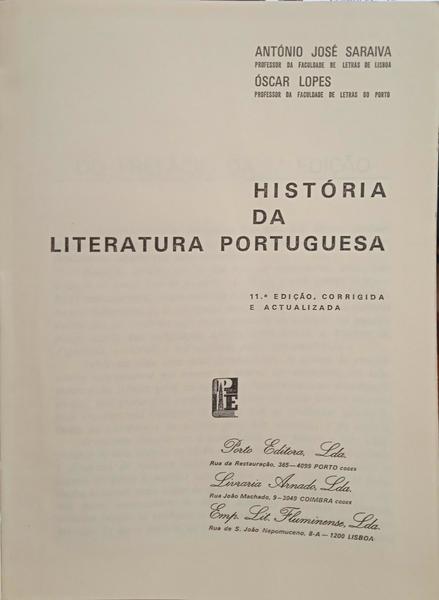 HISTÓRIA DA LITERATURA PORTUGUESA. [11.ª EDIÇÃO]