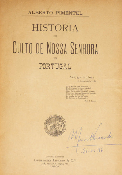 HISTORIA DO CULTO DE NOSSA SENHORA EM PORTUGAL.