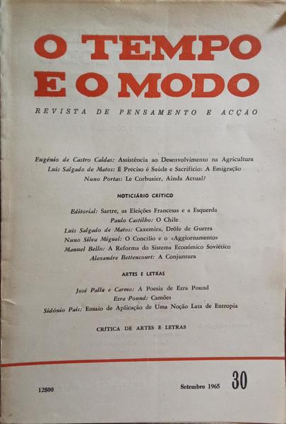 TEMPO (O) E O MODO, N.º 30, SETEMBRO 1965.