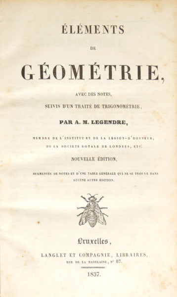 LEGENDRE. (Adrien-Marie) ÉLÉMENTS DE GÉOMÉTRIE,