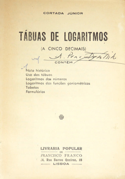 CORTADA JÚNIOR. TÁBUAS DE LOGARITMOS (A CINCO DÉCIMAIS).