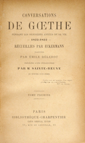 CONVERSATIONS DE GOETHE. [2 VOLS.]