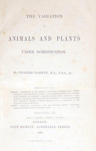 THE VARIATION OF ANIMALS AND PLANTS UNDER DOMESTICATION.