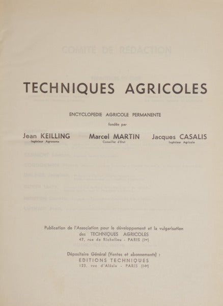 TECHNIQUES AGRICOLES. [6 VOLS.]