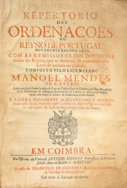 REPERTORIO DAS ORDENAÃ‡Ã•ES DO REYNO DE PORTUGAL [6.Âª EDIÃ‡ÃƒO]