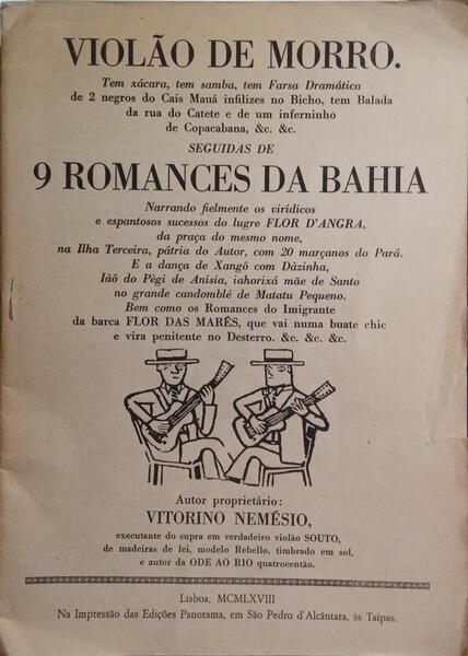 VIOLÃO DE MORRO. 9 ROMANCES DA BAHIA.