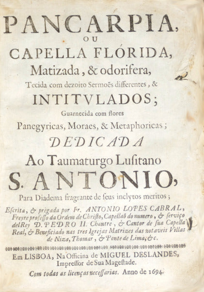 PANCARPIA, OU CAPELLA FLÃ“RIDA, MATIZADA, & ODORIFERA,