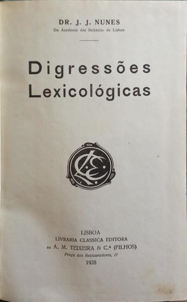 DIGRESSÕES LEXICOLÓGICAS.