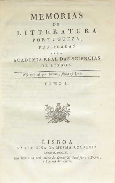 MEMORIAS DE LITTERATURA PORTUGUEZA, PUBLICADAS PELA ACADEMIA REAL DAS SCIENCIAS DE LISBOA. [8 VOLUMES]