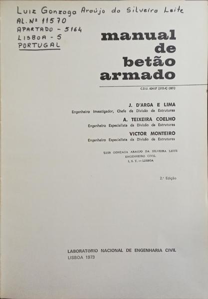 MANUAL DE BETÃO ARMADO. [2.ª EDIÇÃO]