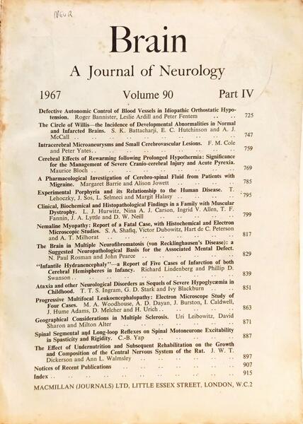 BRAIN, A JOURNAL OF NEUROLOGY, VOL. 90: PART. IV, 1967.