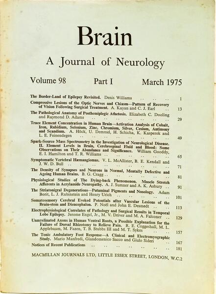 BRAIN, A JOURNAL OF NEUROLOGY, VOL. 98: PART. I MARC, 1973 - PART IV, DECEMBER ,1975. [4 VOLS.]