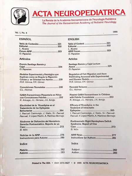 ACTA NEUROPEDIATRICA, VOL. 1 E 2, N.º 3 E 4, 1996. [2 VOLS.]