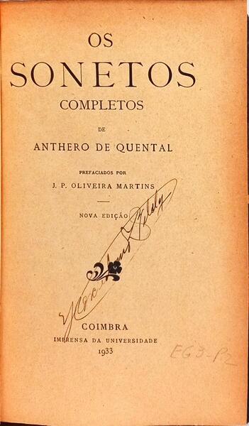 OS SONETOS COMPLETOS. [NOVA EDIÇÃO-1933]