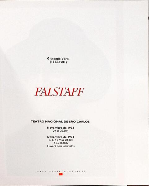 TEATRO NACIONAL DE SÃO CARLOS, TEMPORADA DO BICENTENÁRIO 1793 - 1993: FALSTAFF, GIUSEPPE VERDI (1813-1901).