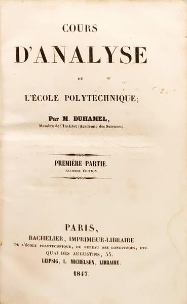 COURS D'ANALYSE DE L'ÉCOLE POLYTECHNIQUE.