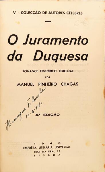 O JURAMENTO DA DUQUESA. [4.ª EDIÇÃO]