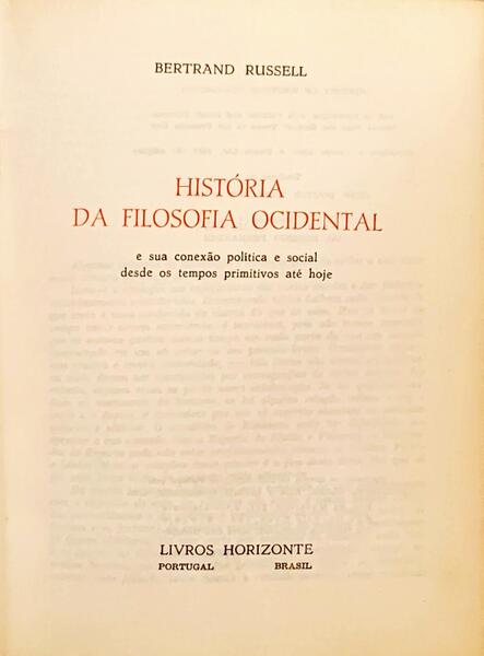 HISTÓRIA DA FILOSOFIA OCIDENTAL.