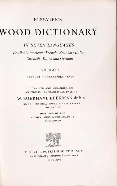 ELSEVIER'S WOOD DICTIONARY, IN SEVEN LANGUAGES.