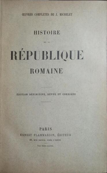 HISTOIRE DE LA RÉPUBLIQUE ROMAINE.