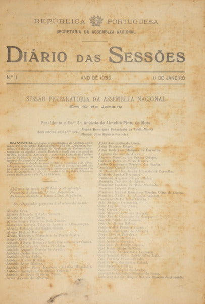 DIÁRIO DAS SESSÕES DA ASSEMBLEIA NACIONAL E CÂMARA CORPORATIVA. 1935-1959. [26 VOLUMES]