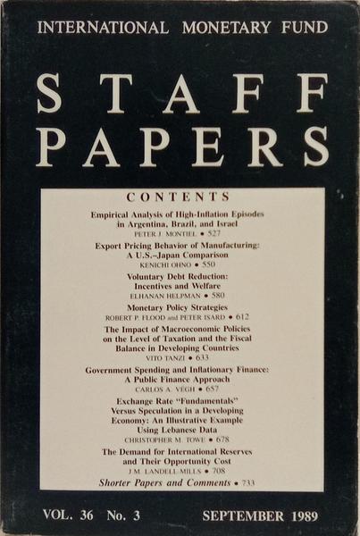 INTERNATIONAL MONETARY FUND STAFF PAPERS, VOL. 36, N.º 3, SEPTEMBER 1989.