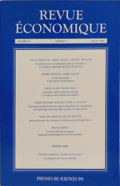 REVUE ÉCONOMIQUE, VOL. 59, N.º 4, JUILLET 2008.