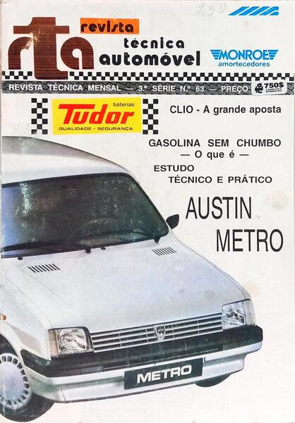 AUSTIN METRO, REVISTA TÉCNICA AUTOMÓVEL, 3.ª SÉRIE, N.º 63.