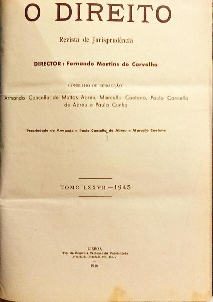 DIREITO (O): REVISTA DE JURISPRUDÊNCIA, TOMO LXXXVII, 1945.