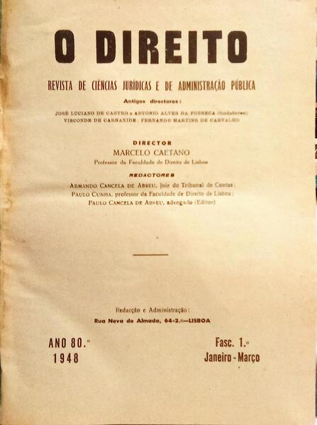 DIREITO (O): REVISTA DE CIÊNCIAS E DE ADMINISTRAÇÃO PÚBLICA, ANO 80.º, 1948.
