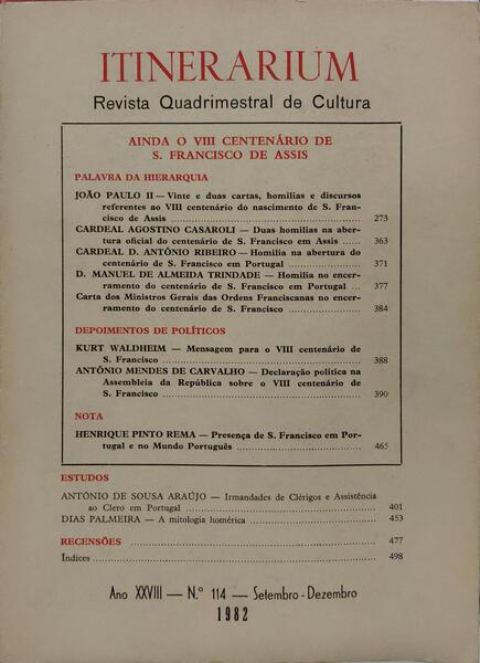 ITINERARIUM, N.Âº 114, SETEMBRO - DEZEMBRO 1982.