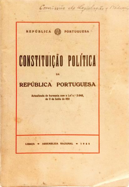 CONSTITUIÇÃO POLÍTICA DA REPÚBLICA PORTUGUESA.